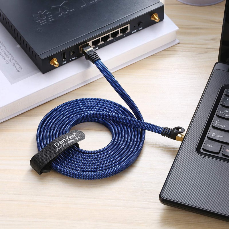 DanYee Cat 8 Ethernet Cable, 15FT Nylon Braided Flat Network Cable High Speed Cat8 Patch LAN Cable (Blue 15FT) - Image 2